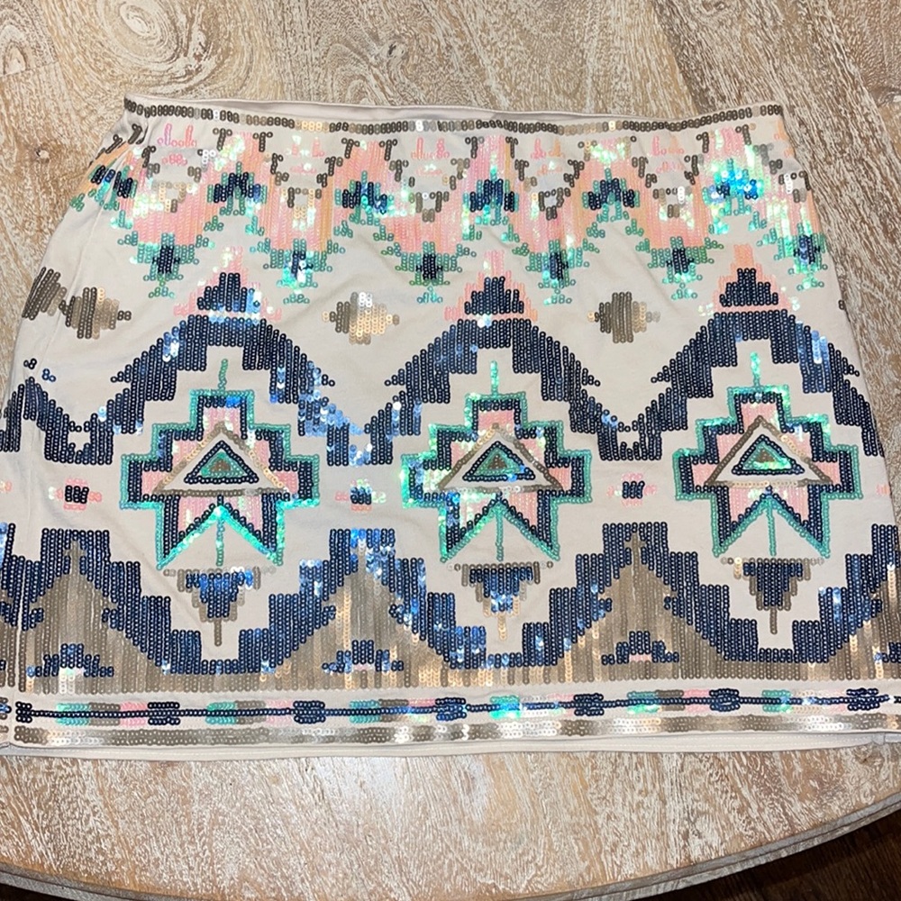 Express Aztec Sequin Stretch Mini Skirt